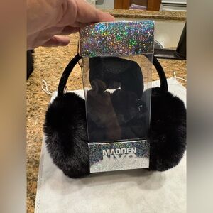 Madden NYC Women's Faux Suede Ear Muffs and Hair Scrunchy Set, 4-Piece, Black